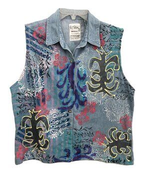 Vintage 90s VC Torias Wearable Art Denim Hand-Painted Top Vest